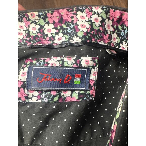 Jonny D Men’s XL Black White Polka Dot Button Down Shirt Floral Trim - Picture 6 of 9